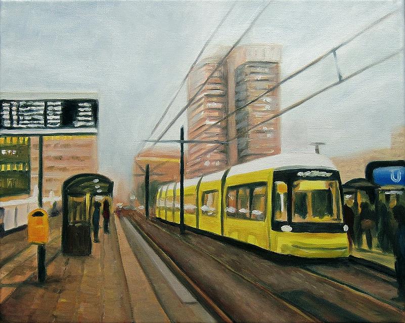 Tram Berlin Alexanderplatz, Kunst, Malerei Ölgemälde Painting