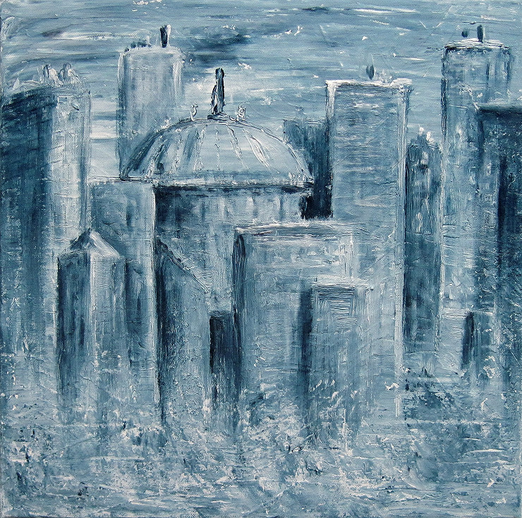 Stadt in blau Acrylbild Kunst Malerei Gemälde Painting