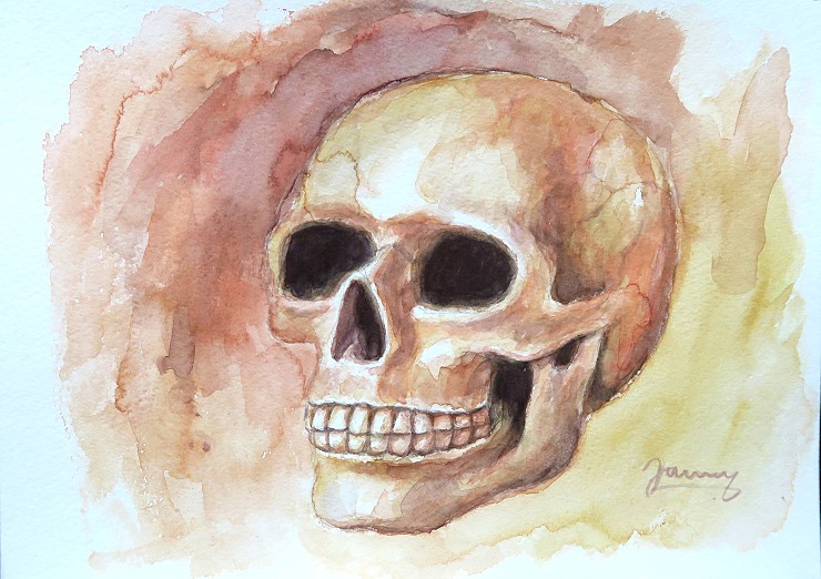 Skull Aquarell Kunst Malerei, Totenkopf Schädel Painting