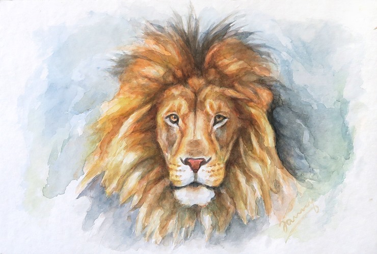 Lion, Aquarell Löwe
