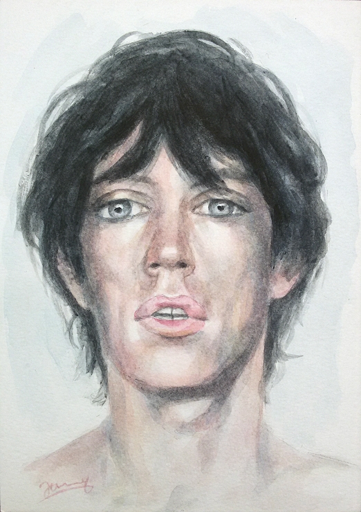 Mick Jagger Portrait Aquarell Rolling Stones Bild Kunst Malerei Gemälde