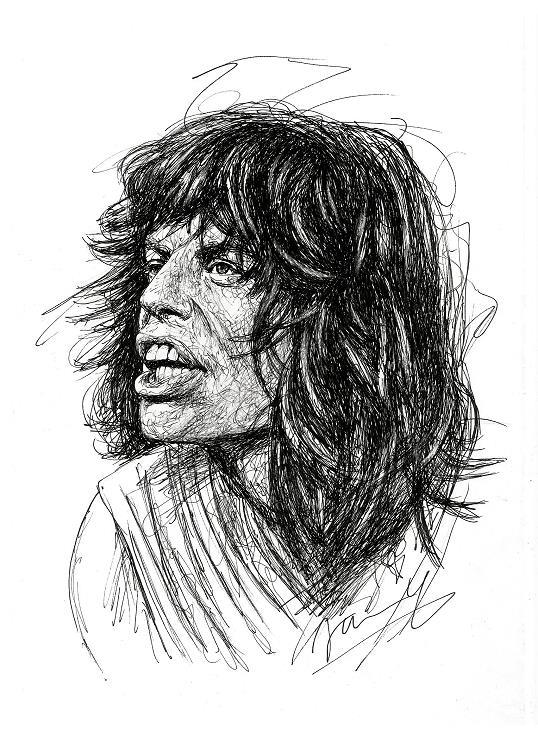 Original Mick Jagger Scribble Portrait Zeichnung