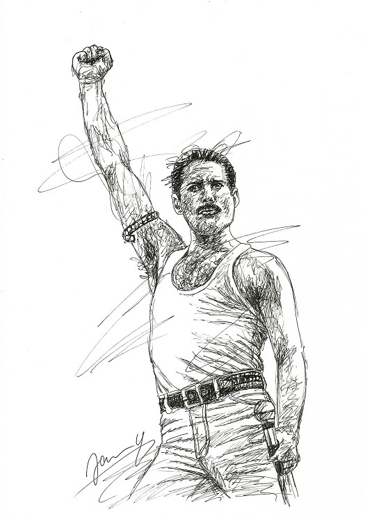 Freddie Mercury Queen Scribble Portrait Kunst Zeichnung
