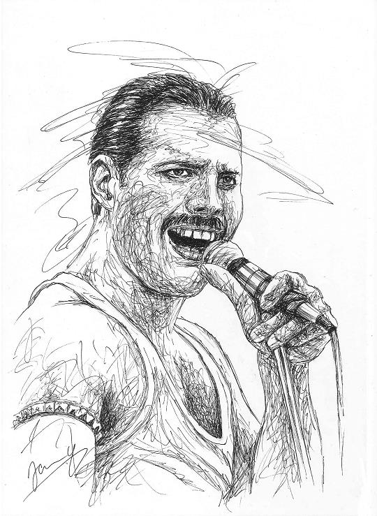 Freddie Mercury Queen Sänger Scribble Portrait Kunst Zeichnung
