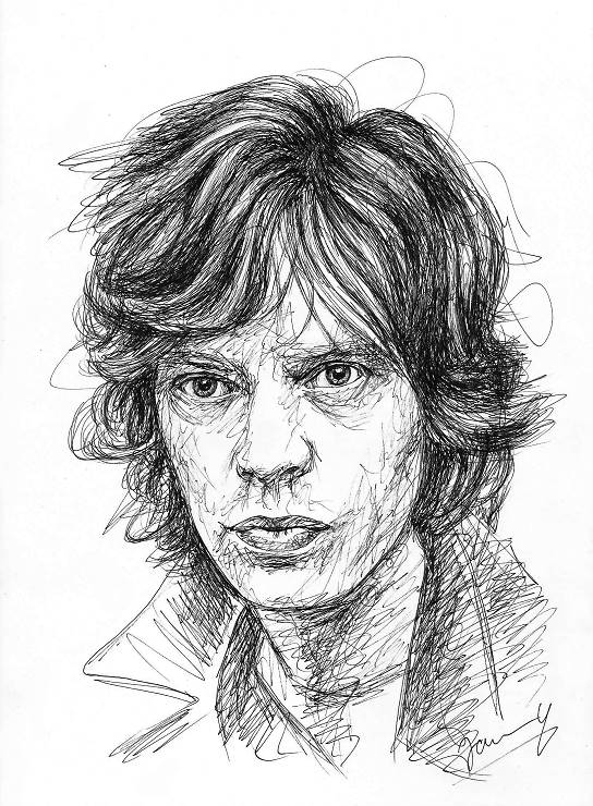 Original Mick Jagger Zeichnung Scribble Portrait Kunst