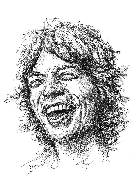 Original Mick Jagger Zeichnung Scribble Portrait Kunst
