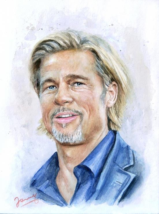 Brad Pitt Aquarell Portrait Fanart