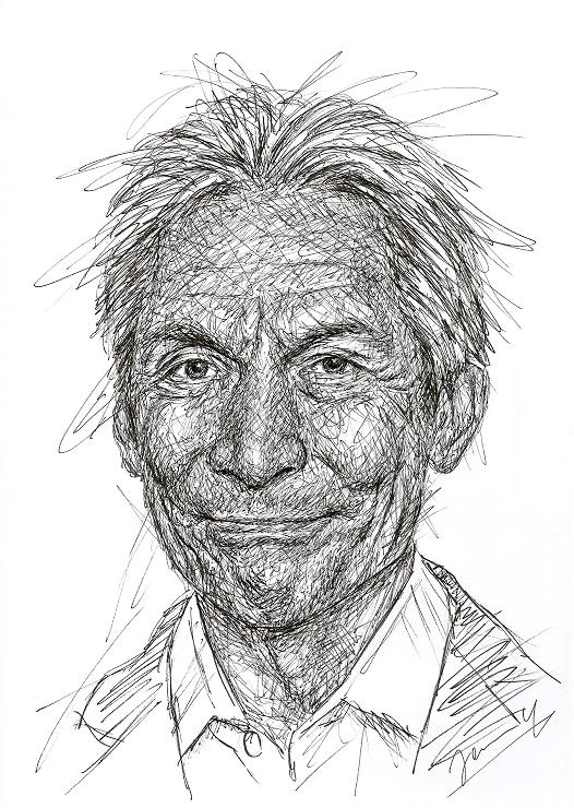 Charlie Watts scribble art portrait Rolling Stones Drummer