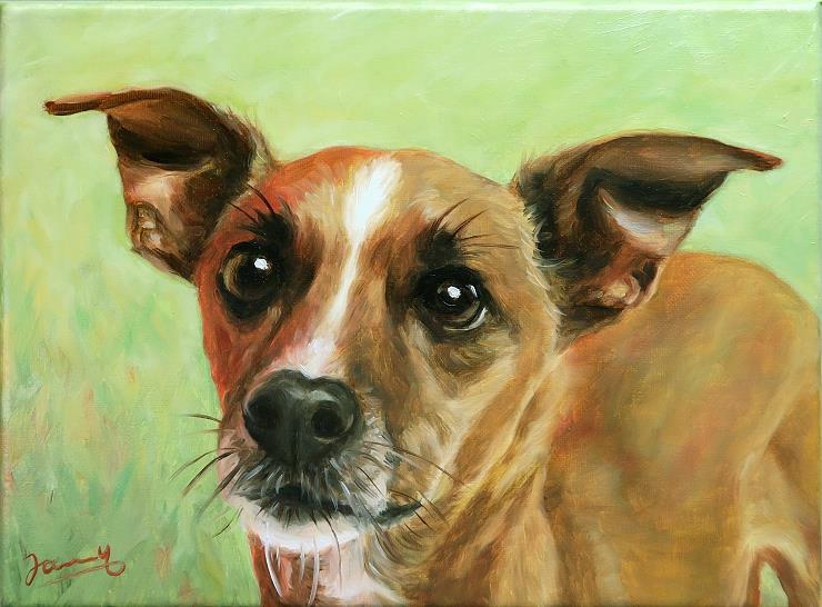 Spike Hundebild Gemälde Ölportrait