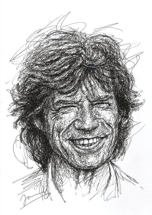 Mick Jagger scribble portrait zeichnung Rolling Stones Kunst