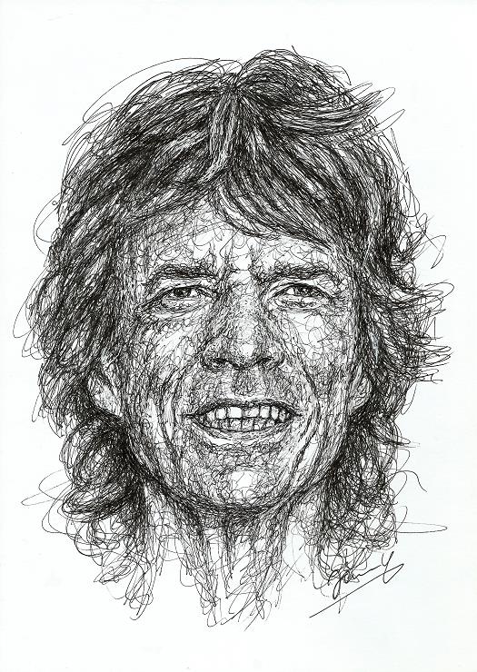 Original Mick Jagger Zeichnung Scribble Art Portrait Kunst
