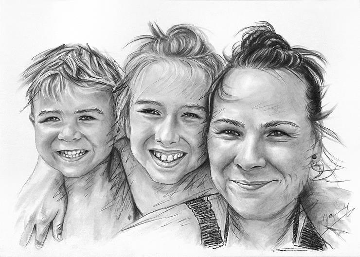 Kohlezeichnung Familie Portrait