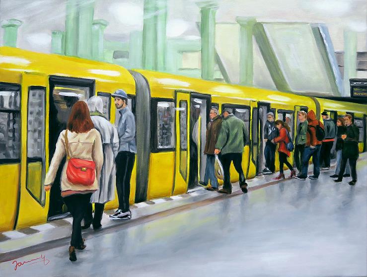 U Bahn Berlin (2) Öl Gemälde