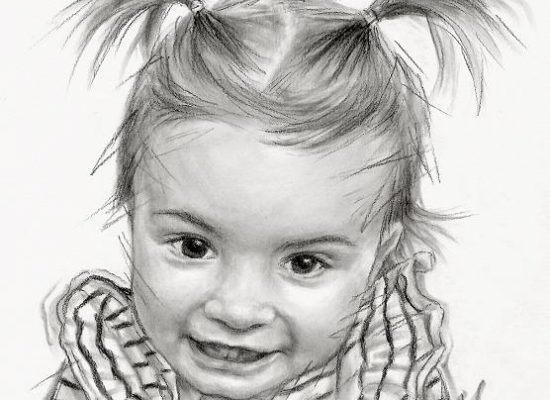 Kleines Mädchen Portrait Kohlezeichnung