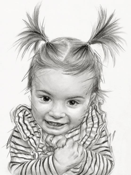 Kleines Mädchen Portrait Kohlezeichnung