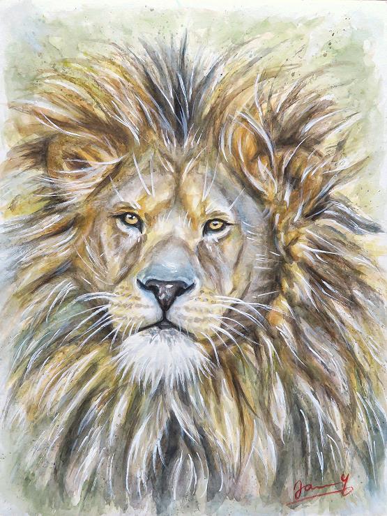 Löwe Aquarell Tierbild Kunst