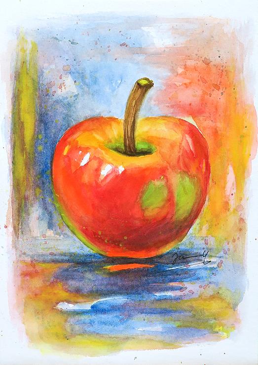 Apfel Gemälde Aquarell Bild Malerei moderne Kunst