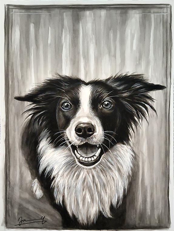 Hundeportrait Tusche Gemälde