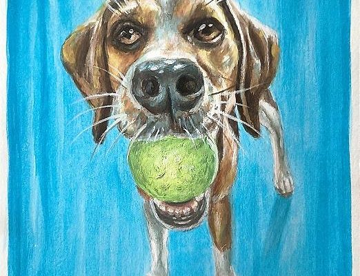 Hundeportrait Jack Russel Gouache Gemälde