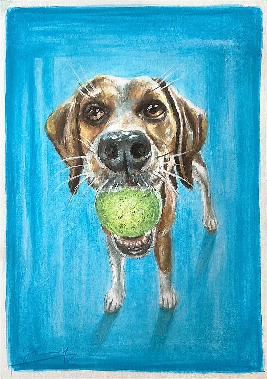 Hundeportrait Jack Russel Gouache Gemälde